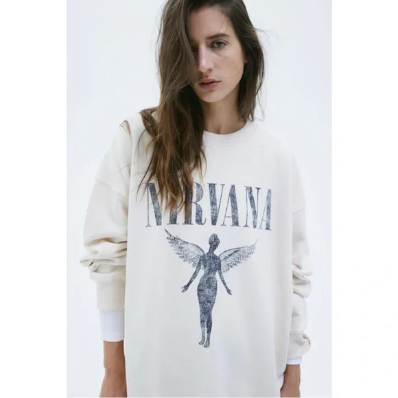 Cream Nirvana Oversized Sweatshirt (XS) - Picture 2 of 6